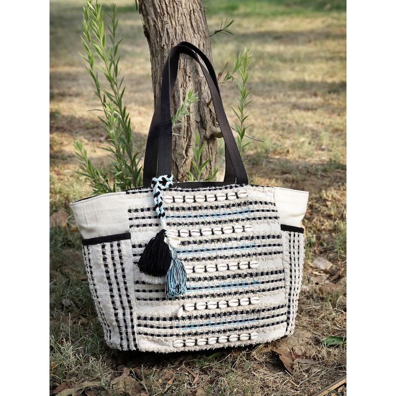 Anekaant Boho Striped Cotton Jacquard Tote Bag