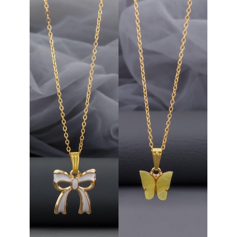 Birado Jewellery Women Set Of 2 Gold-Plated Bow Shaped Pendants With Chains