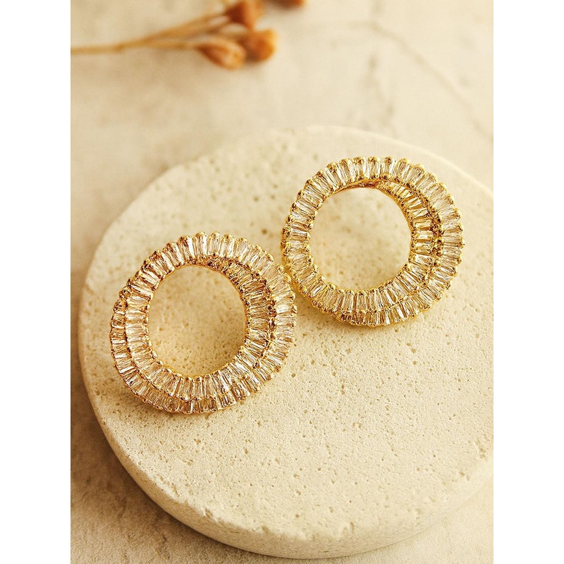 Bohey by KARATCART Gold-Plated Crystals Studded Circular Shaped Studs