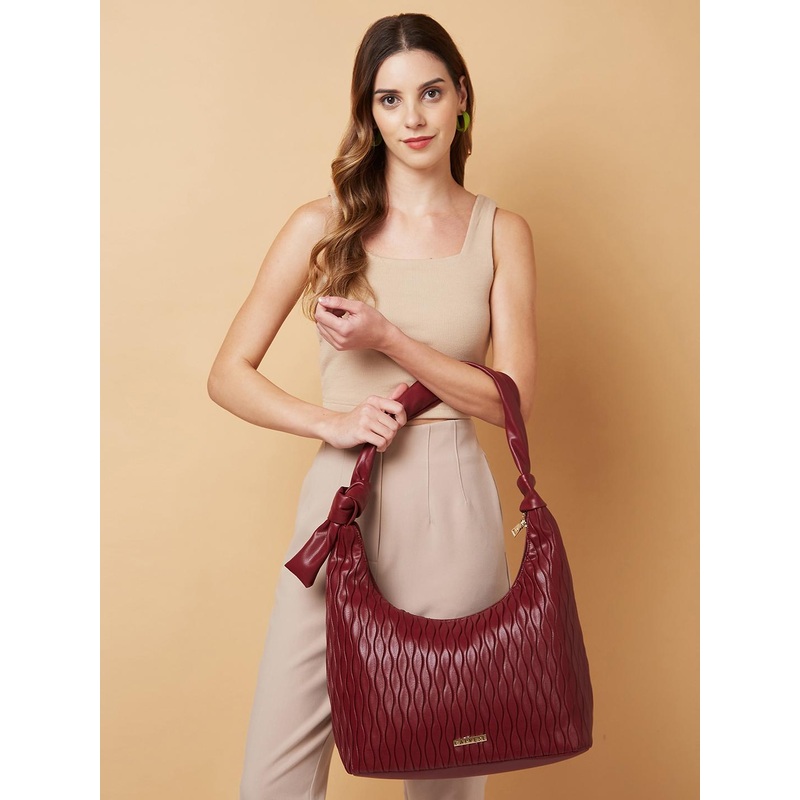 DressBerry X CAPRESE Shelbee Women Burgundy Large Hobo Bag
