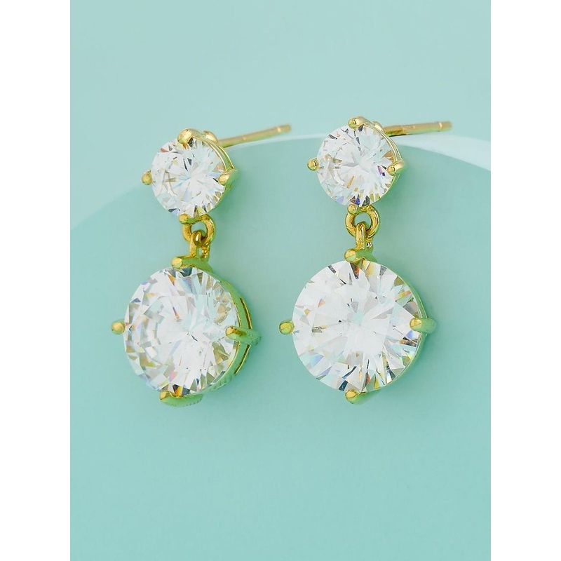 Kushal’s Fashion Jewellery Gold-Plated Circular Shaped Zircon Studded Drop Earrings