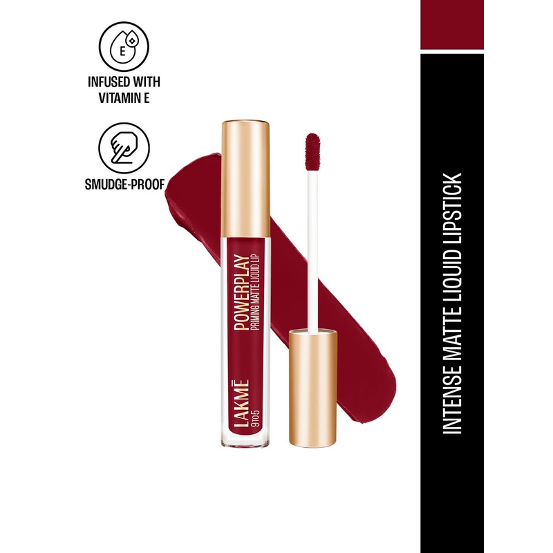Lakme 9to5 Powerplay Priming Matte Liquid Lip Color With Vit E 4.2ml – Deep maroon MR4
