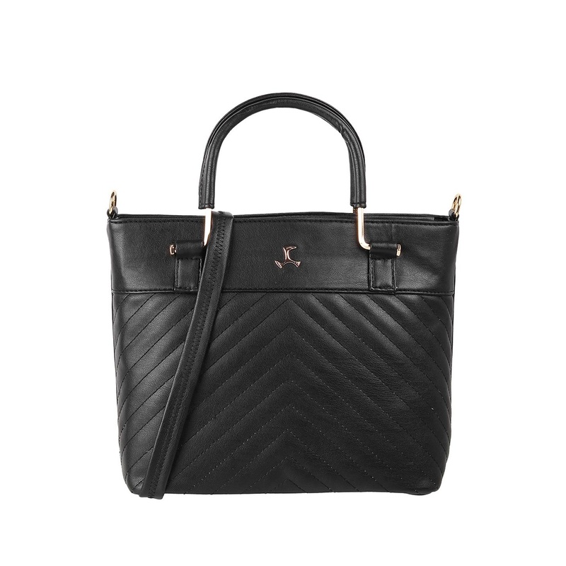 Mochi Black PU Structured Handheld Bag with Quilted