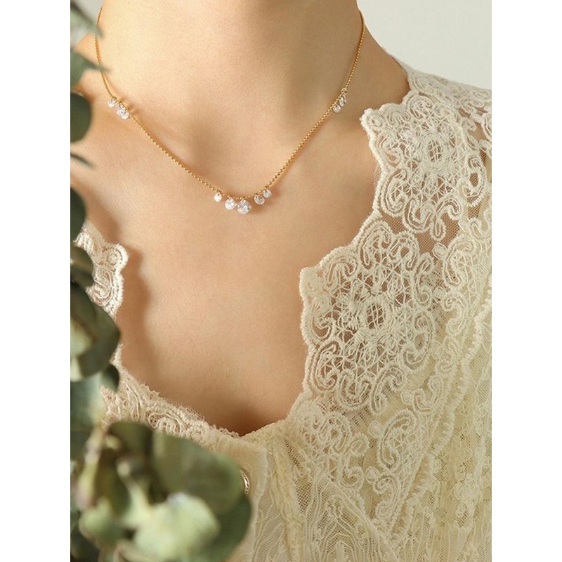 MYKI Gold-Plated Stainless Steel Sparkling Diamond Pendant Statement Necklace