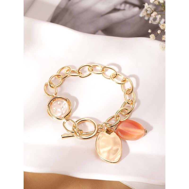 Rubans 18K Gold Plated Stainless Steel Tarnish-Free Demi-Fine Link Bracelet with Charms