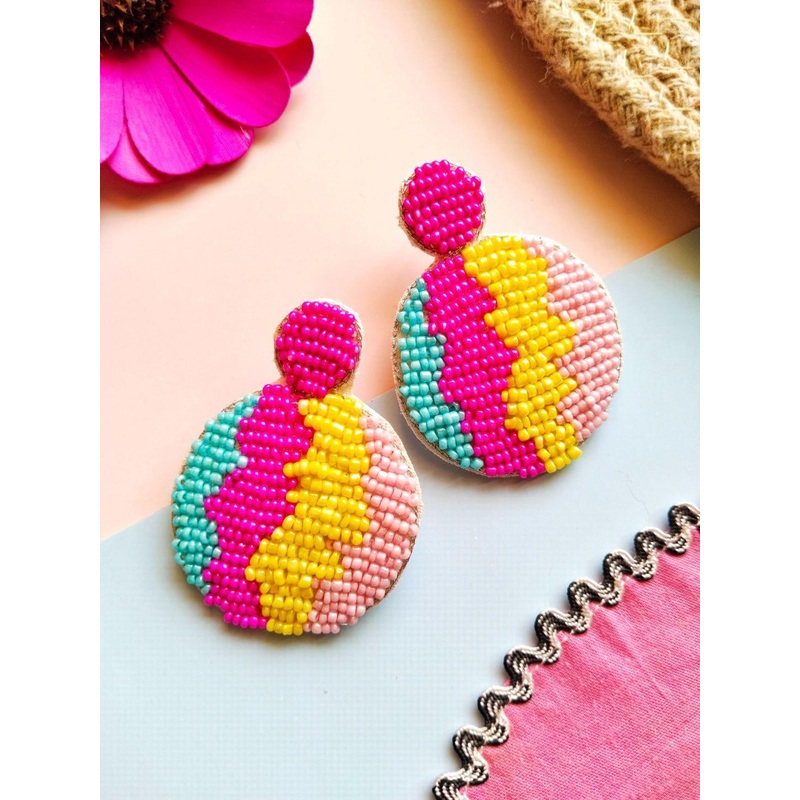 Sangria Beaded Circular Drop Earrings