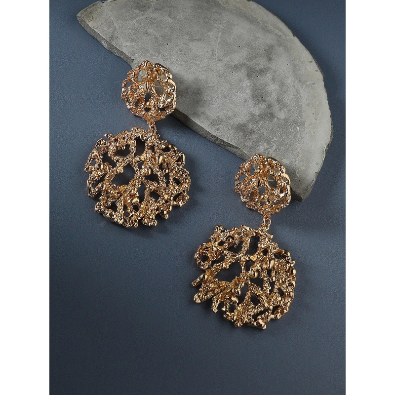 SOHI Gold-Plated Artificial Stones & Beads Studded Drop Earrings