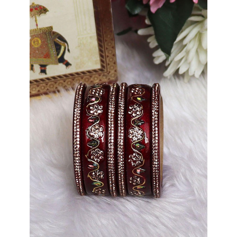 TAJ BRIDAL STORE Set Of 6 Kundan Studded Bangles
