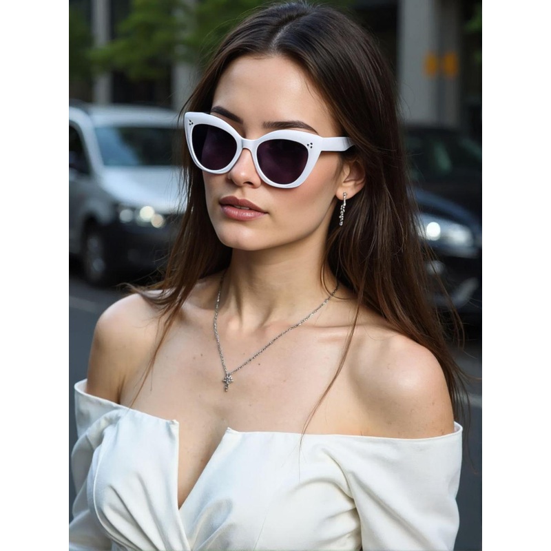 Ted Smith Women Cat Eye White Black Sunglasses With UV Protected Lenses