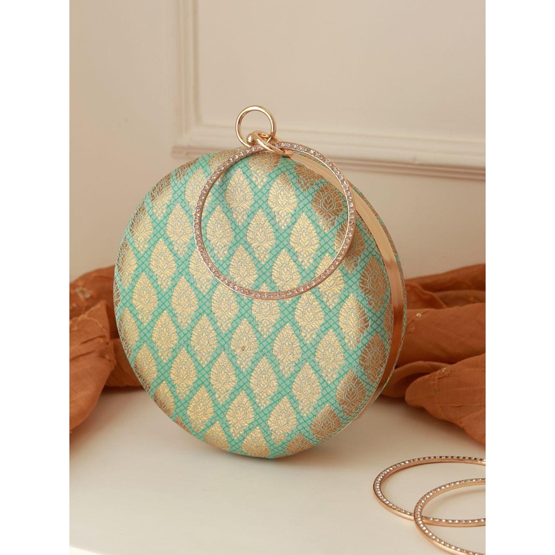 THE TAN CLAN Floral Embroidered Round Box Clutch