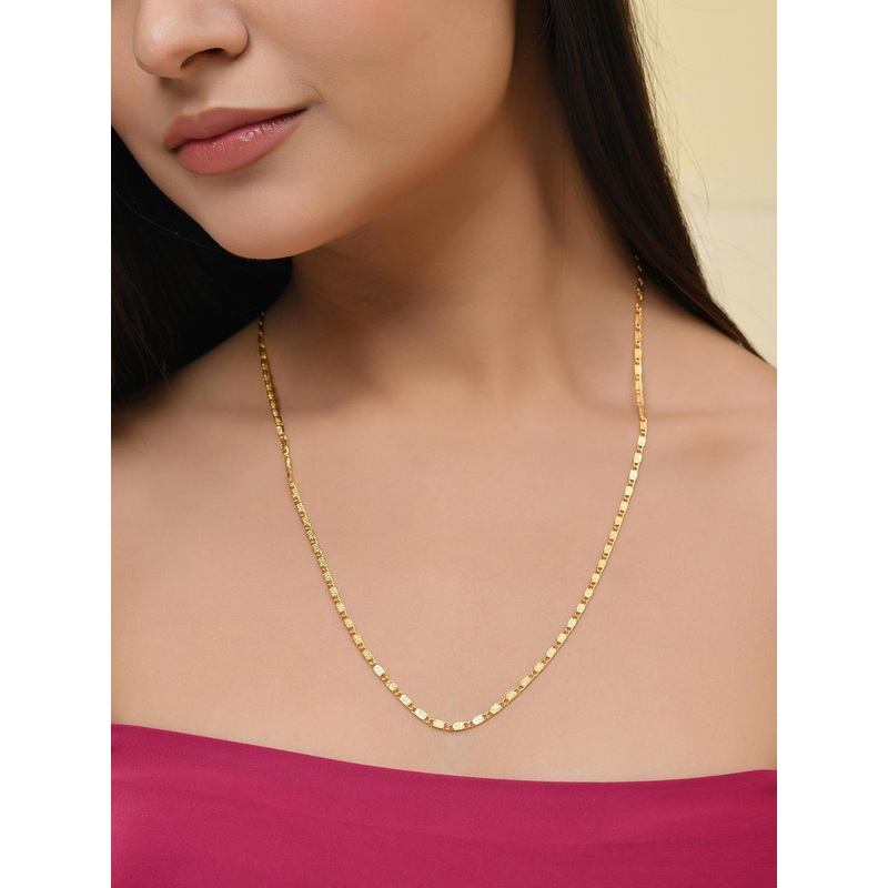 VOJ Gold Plated Artificial Beads Studded Designer Biscuit Shaped Chain