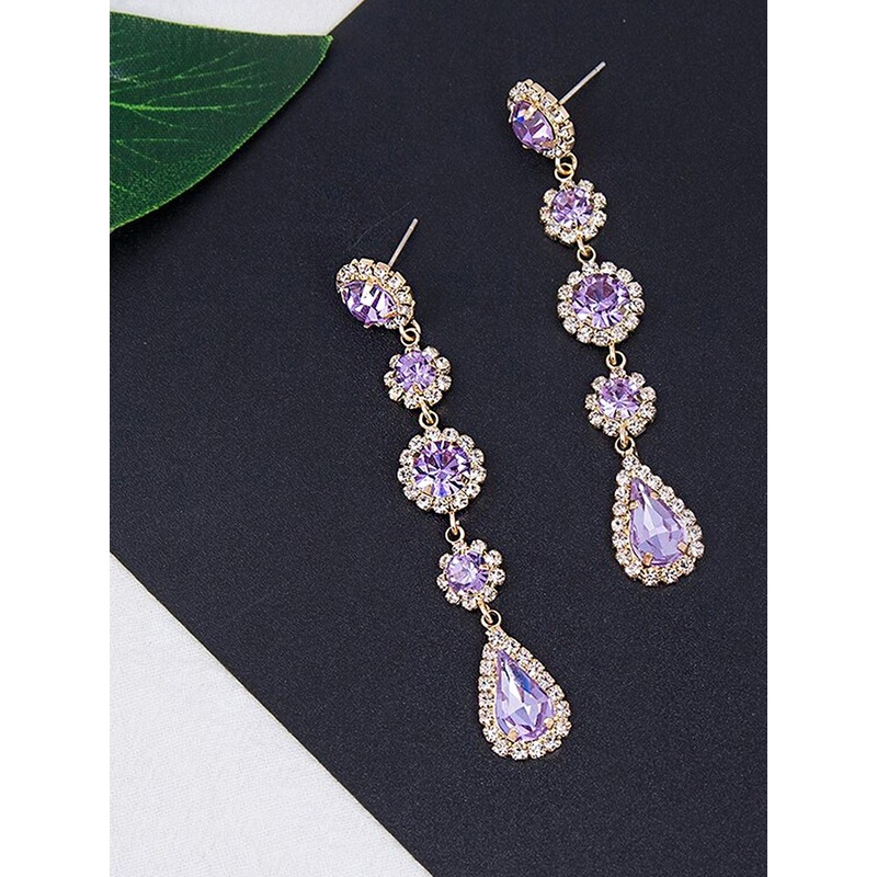 Yellow Chimes Gold Plated Purple Crystal Studded Dangler Earrings