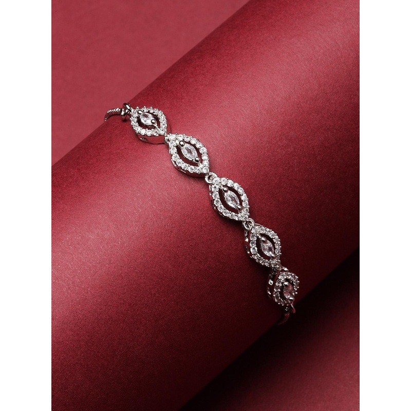ZENEME Rhodium-Plated American Diamond Studded Wraparound Bracelet