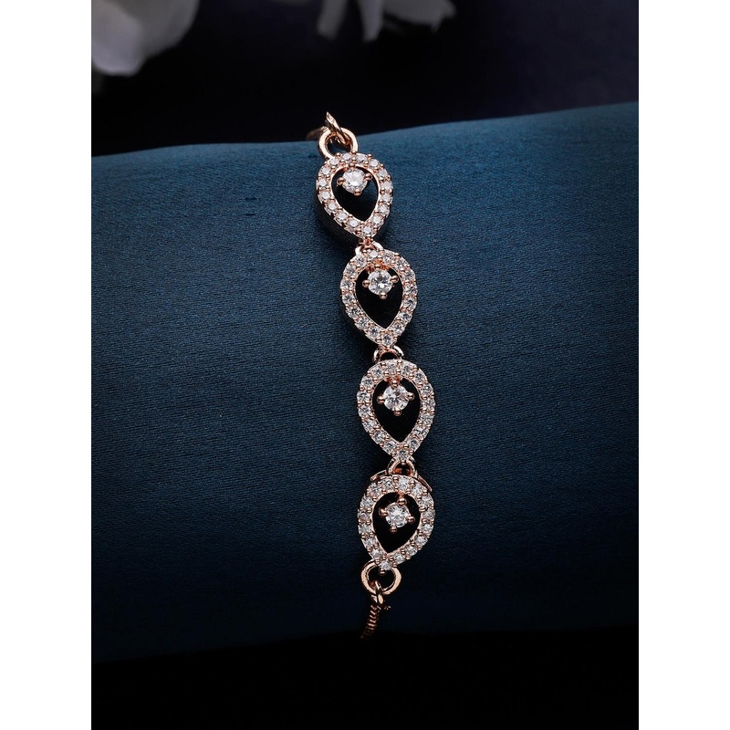ZENEME Rhodium-Plated Teardrop Shaped AD Studded Wraparound Bracelet
