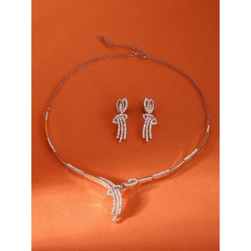 AMI Rose Gold-Plated Cubic Zirconia-Studded Jewellery Set