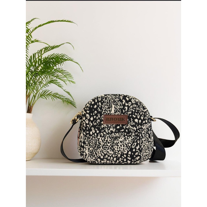 Anouk Brand Logo Printed Crossbody Jute Sling Bag