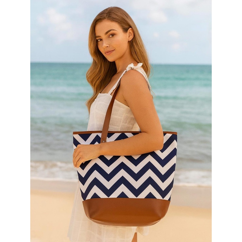 Anouk Chevron Printed Oversized Structured Shoulder Bag – Laptop Up to 16 inch