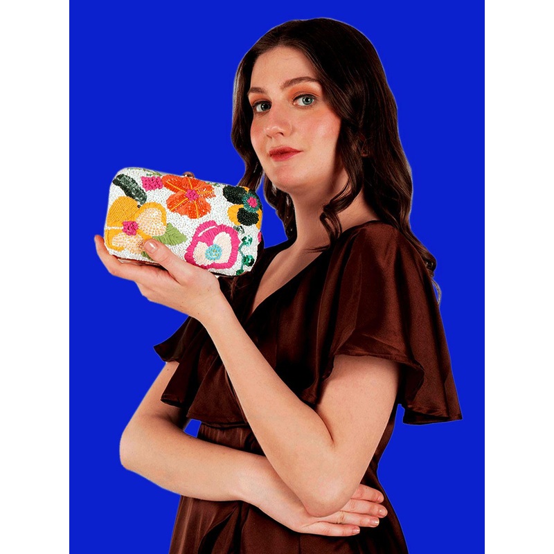 Anouk Embroidered Beaded Box Clutch