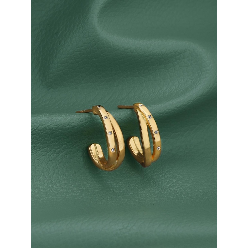 Carlton London 18KT Gold-Plated Cubic Zirconia-Studded Contemporary Half Hoop Earrings