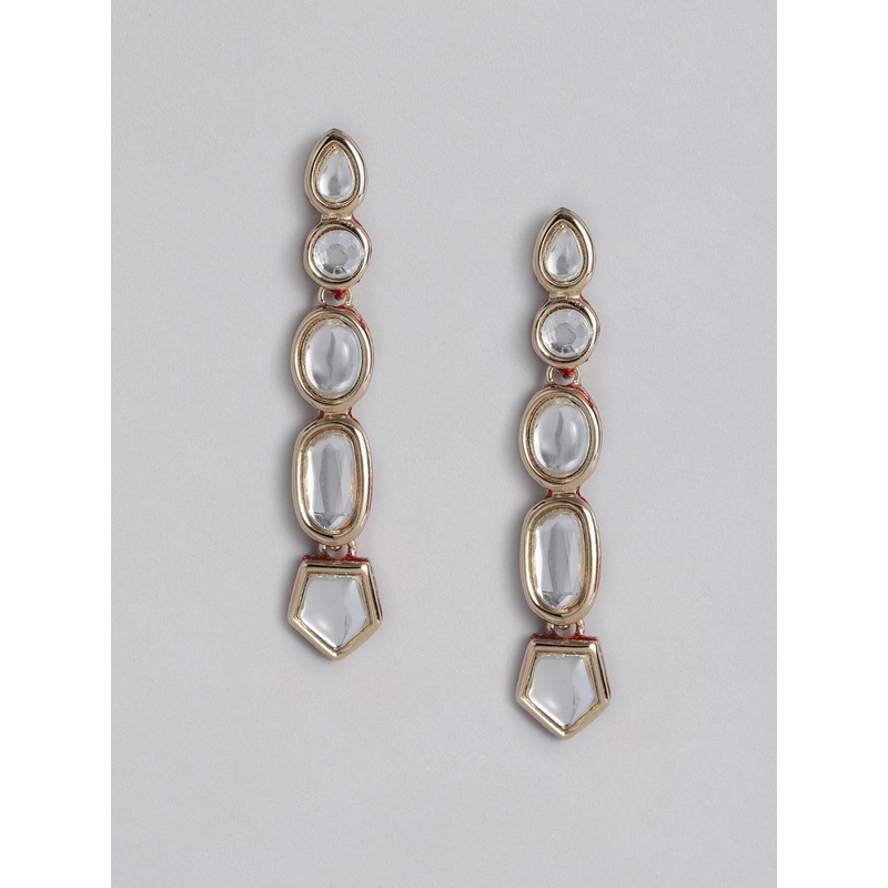 Estele Gold-Plated & White Kundan Contemporary Drop Earrings