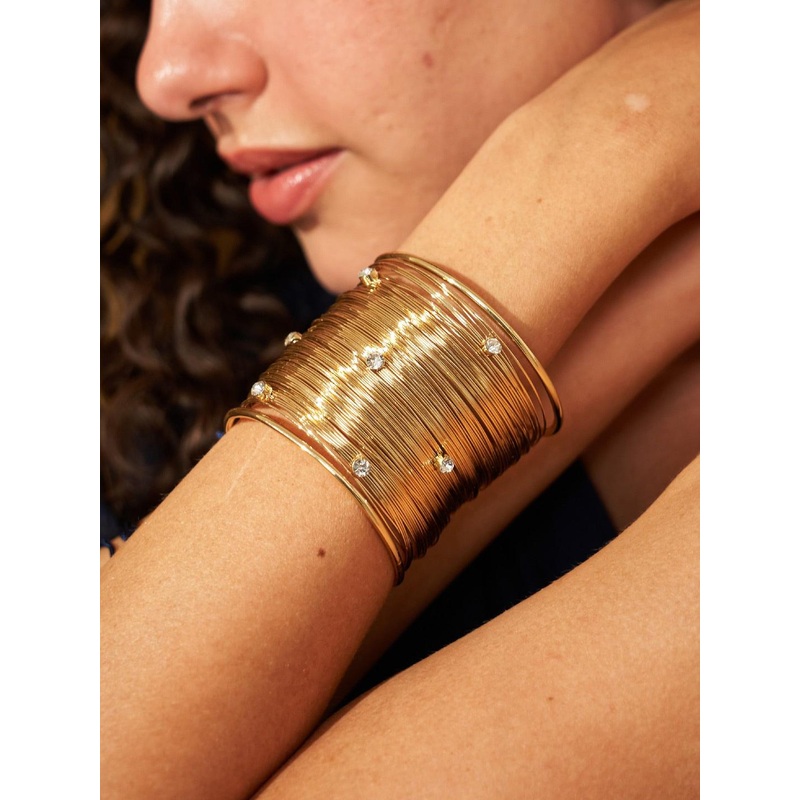 ISHKAARA Women Gold-Toned Artificial Stones Cuff Bracelet