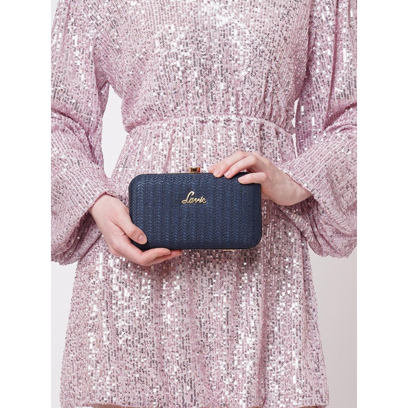 Lavie Cheer Women Navy Blue Rectangular Framed Clutch