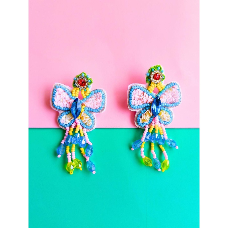 Sangria Beaded Butterfly Drop Earrings