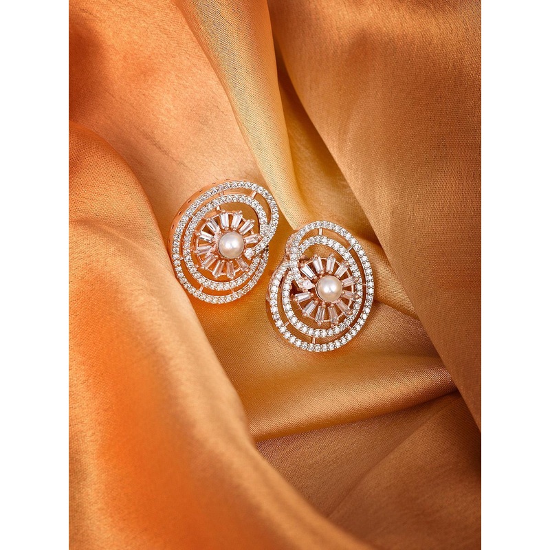 Saraf RS Jewellery White Rose Gold-Plated Contemporary Studs Earrings