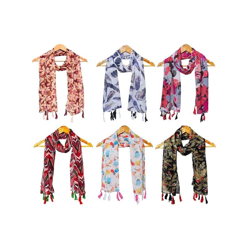 StoleVilla Women Pack Of-6 Printed Tasselled Scarf