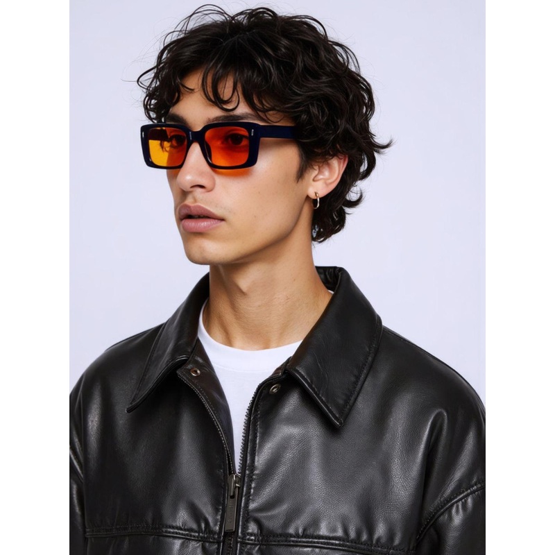 Ted Smith Unisex Square Black Yellow Sunglasses With UV Protected Lenses