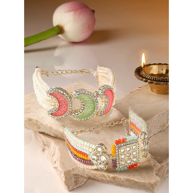 Zaveri Pearls Set Of 2 Kundan Gold-Plated Multistrand Bracelet