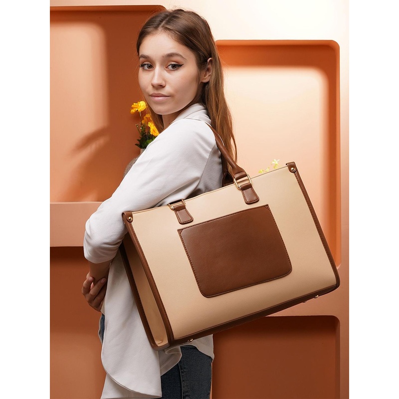 ALL ABOUT HER Wrap Up Colourblocked Structured Laptop Tote Bag