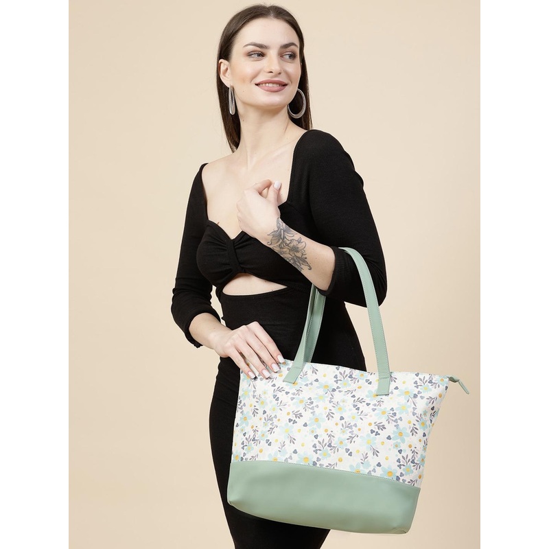 Anouk White Floral Printed Structured Shoulder Bag