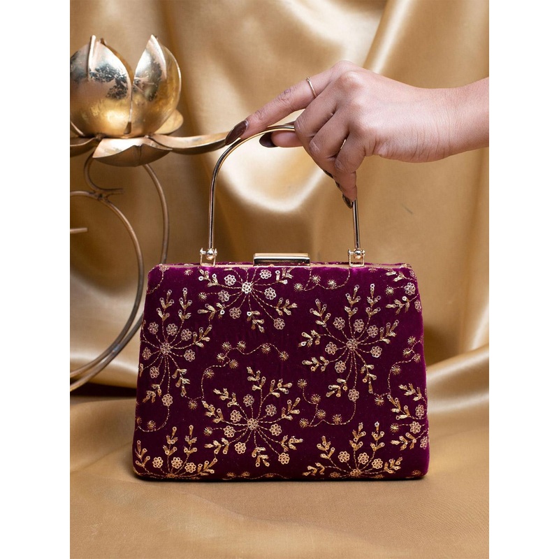 ARTKLIM Floral Embroidered Sequinned Box Clutch