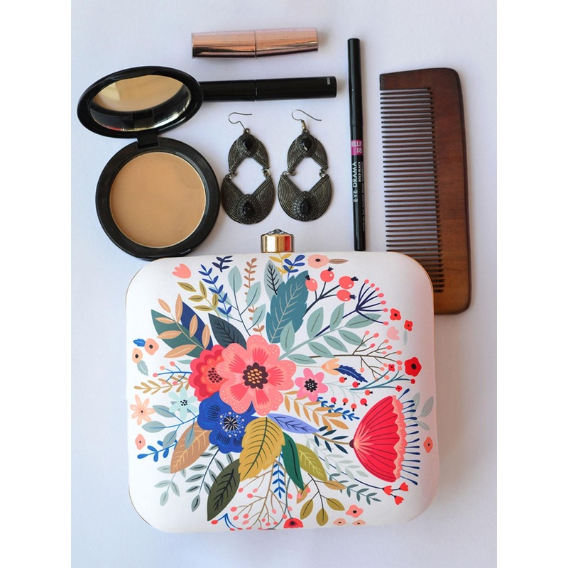 ARTKLIM White & Blue Printed Box Clutch