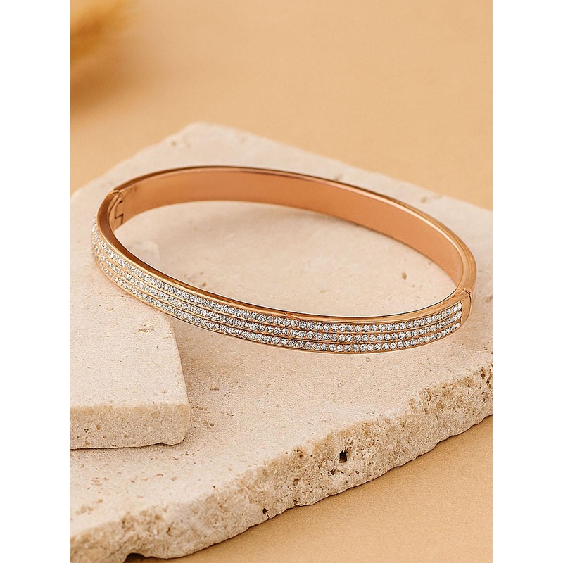 Bohey by KARATCART Rose Gold Plated American Diamond Studded Bangle-Style Bracelet