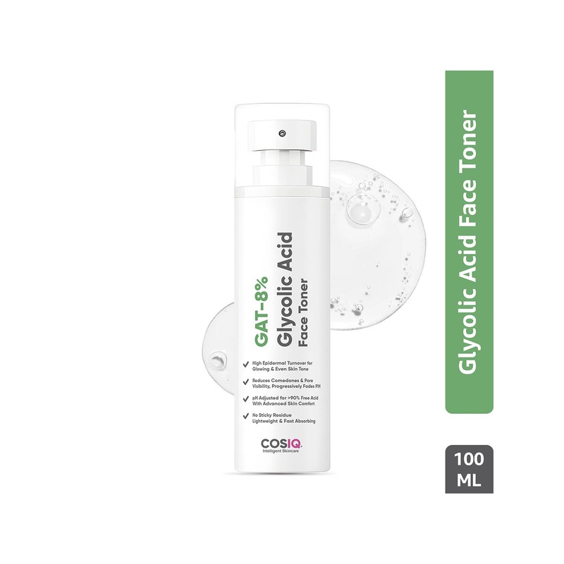 CosIQ GAT-8% Glycolic Acid Face Toner With Glycerine For Even Skin Tone – 100 ml