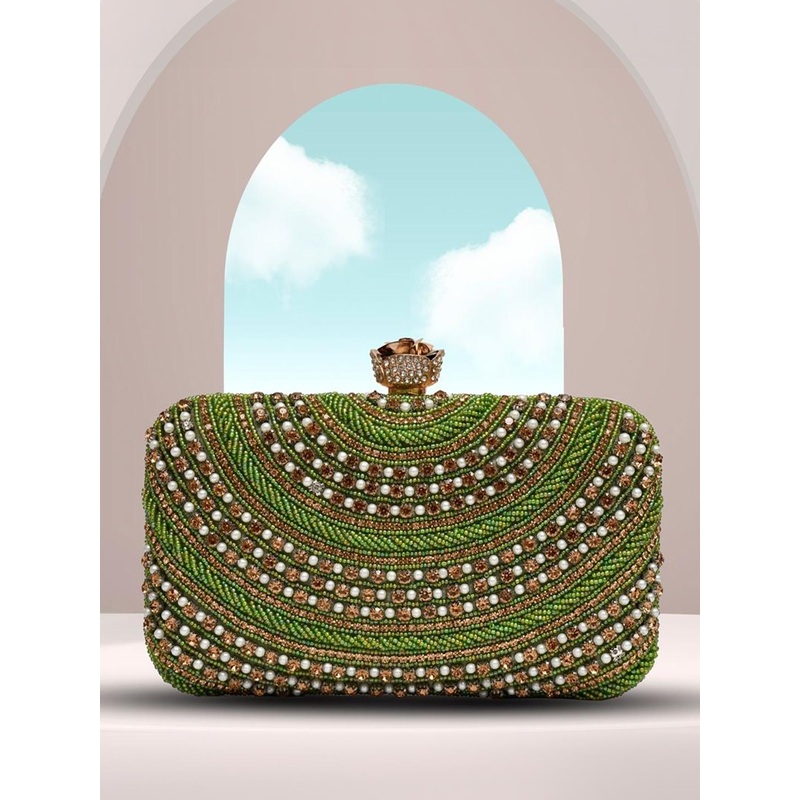 FOR THE BEAUTIFUL YOU Embroidered Box Clutch With Shoulder Strap