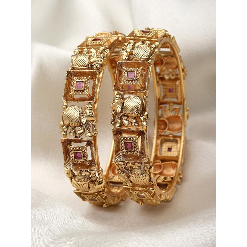 KARATCART Set Of 2 Gold-Plated Kundan-Studded Bangles