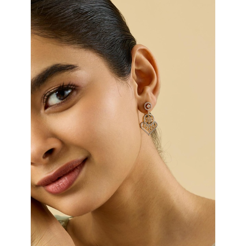 Kushal’s Fashion Jewellery Gold-Plated Contemporary Zircon Drop Earrings