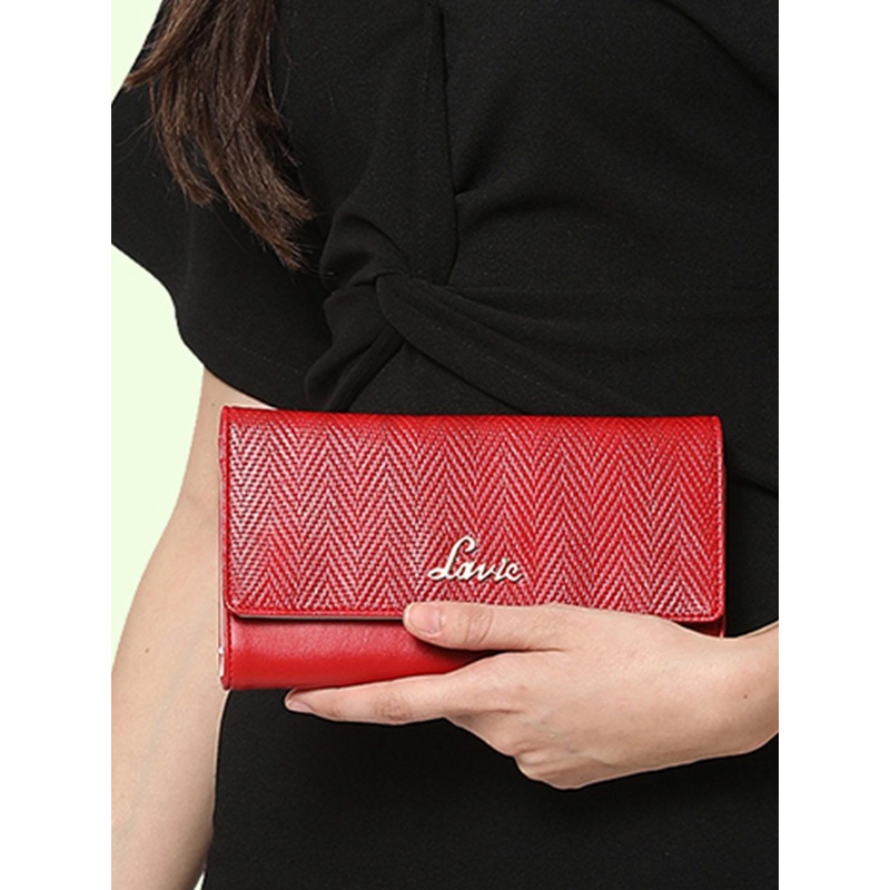 Lavie Herring Pro Women Red Textured Three Fold Wallet