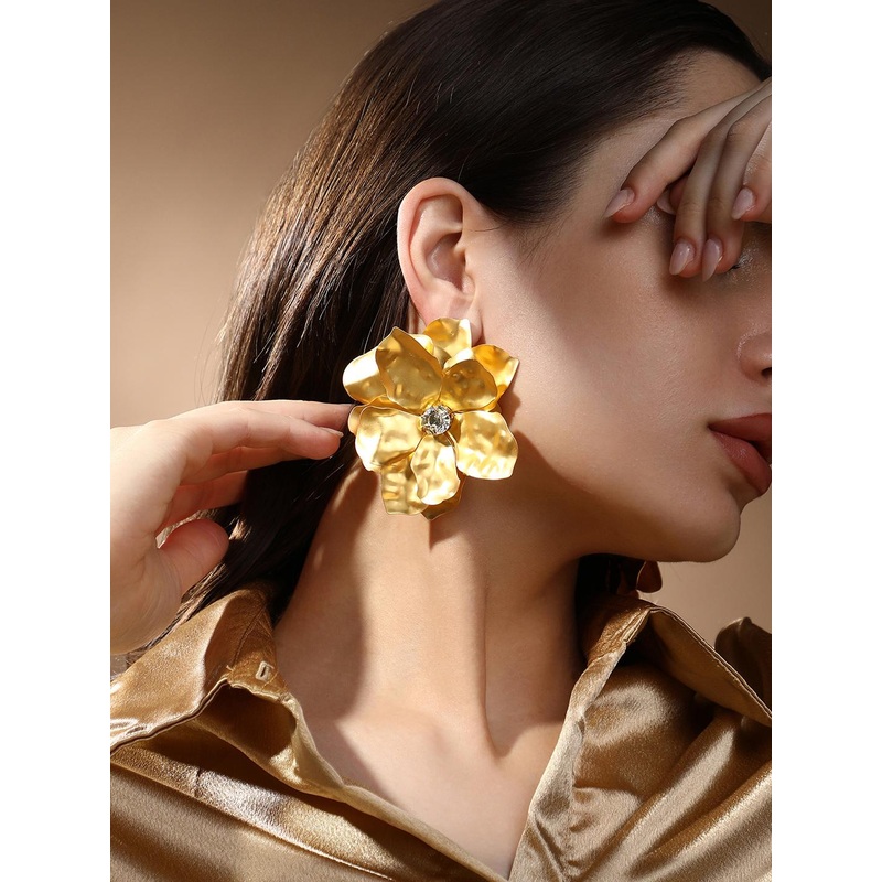 SOHI Gold-Plated Contemporary Artificial Stones Studded Drop Earrings