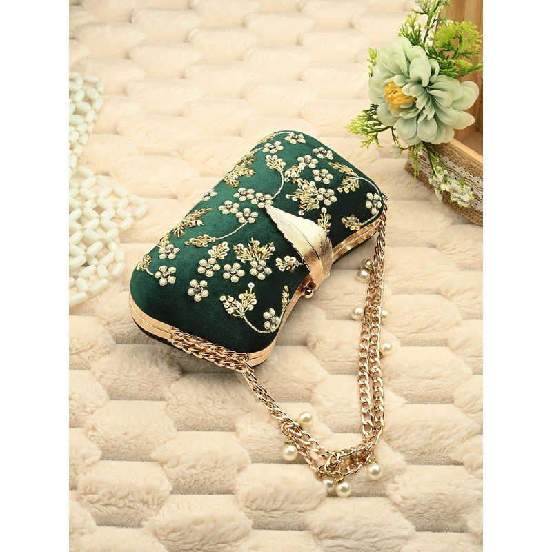 Toobacraft Embellished Box Clutch With Wrist Loop