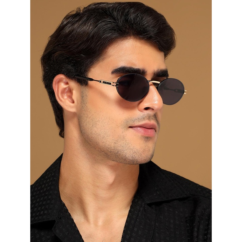 Voyage Oval Sunglasses for Men & Women Black & Golden Frame 98303MG6887Z