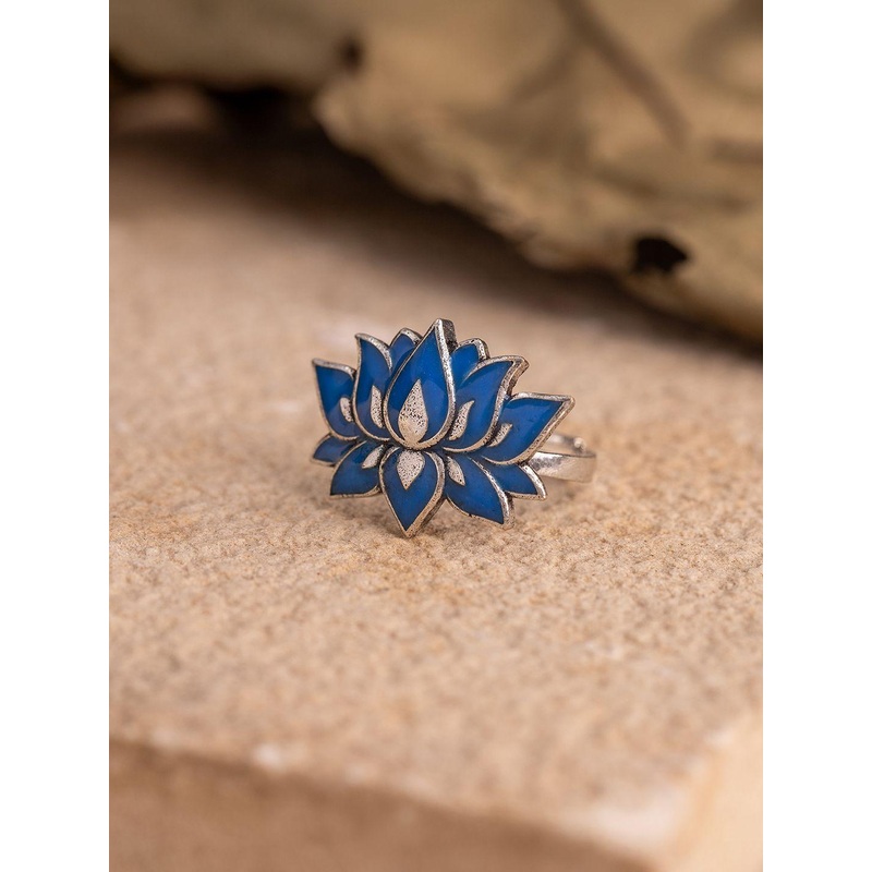 Voylla Boho Tribe Lotus Plume Oxidised Ring