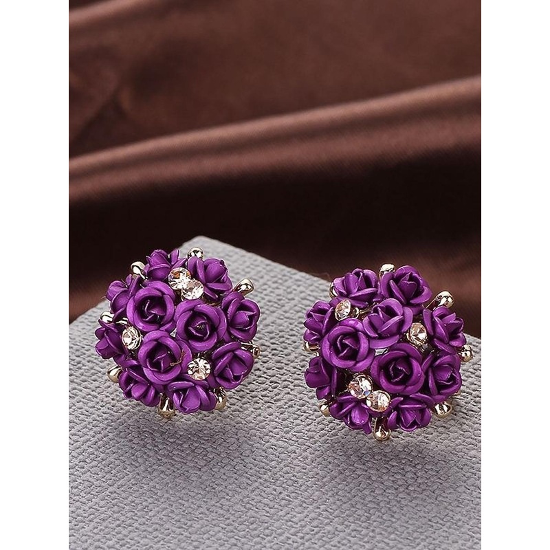 YouBella Purple Gold-Plated Floral Studs