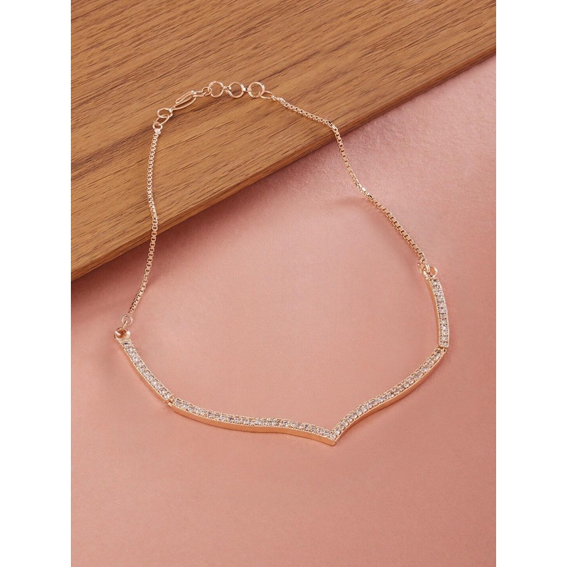 Zaveri Pearls Brass Rose Gold-Plated Cubic Zirconia Necklace