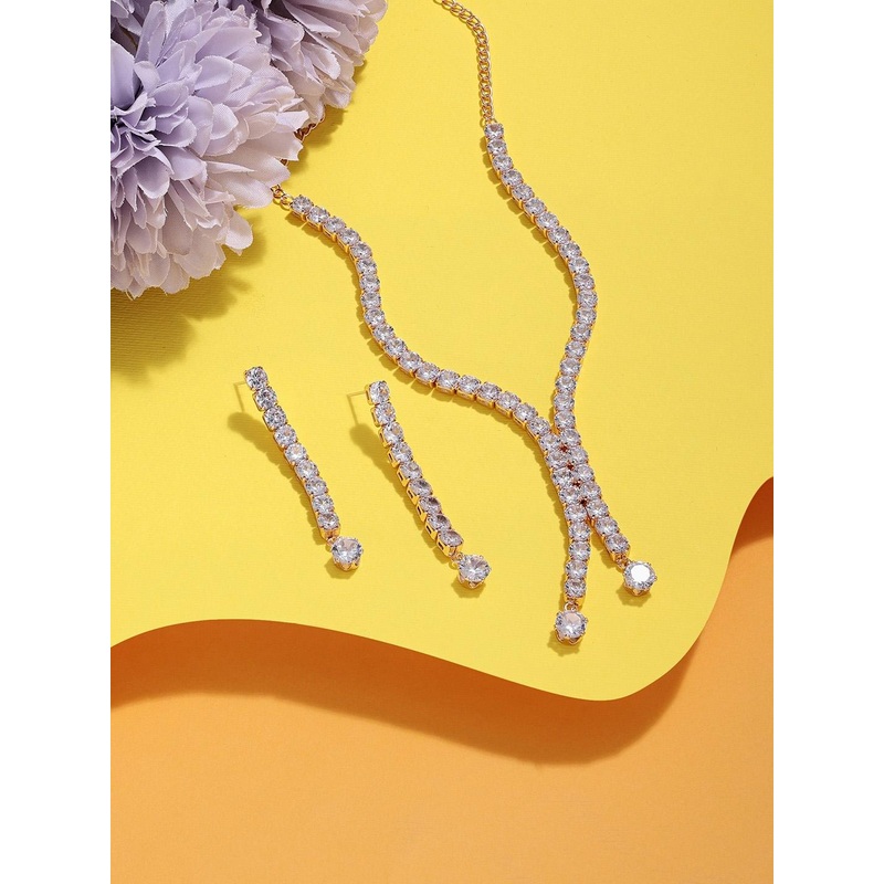 Zaveri Pearls Rose Gold-Plated Cubic Zirconia Studded Jewellery Set