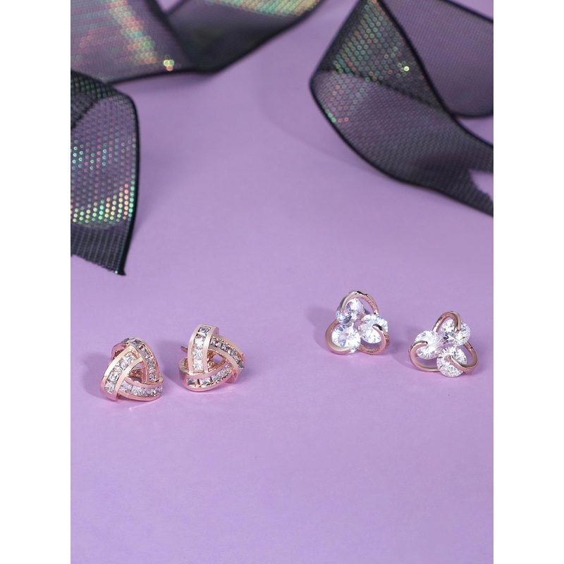 Zaveri Pearls Set of 2 Rose Gold & White Contemporary Studs Earrings