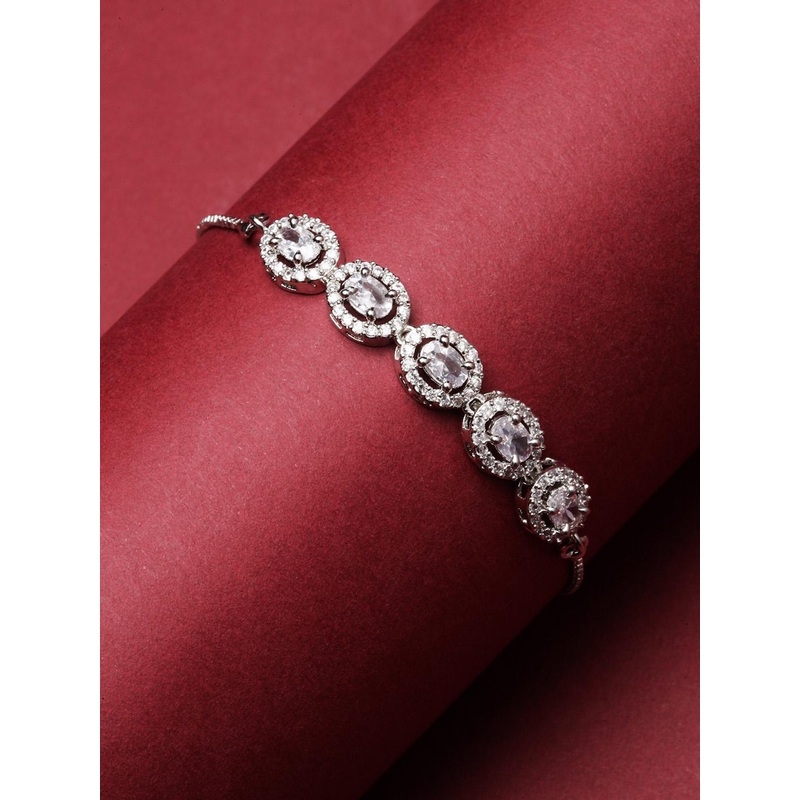 ZENEME Rhodium-Plated American Diamond Wraparound Bracelet